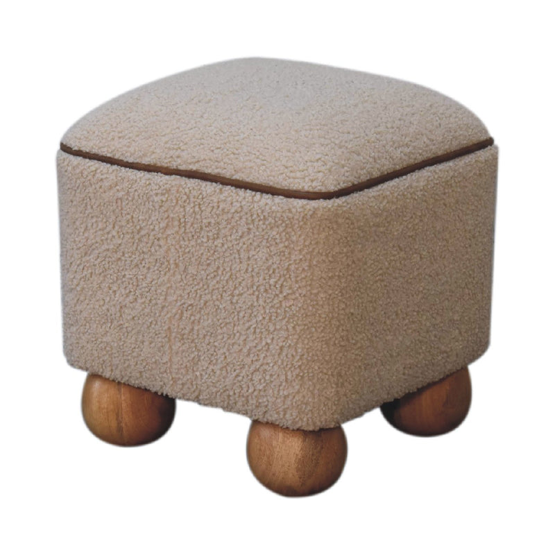 Walker Edison | Boucle Minimalist Footstool with Ball Wood Leg