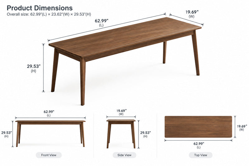 Mid-Century Long Desk Table, 63-Inch, Walnut Wood, photo 4 of 5