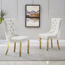 Elegant White Velvet Dining Chairs with Gold Mirrored Finish Legs - Set of 2, 19.7'L x 24'D x 36.2'H, Luxurious Dining Room Charm
