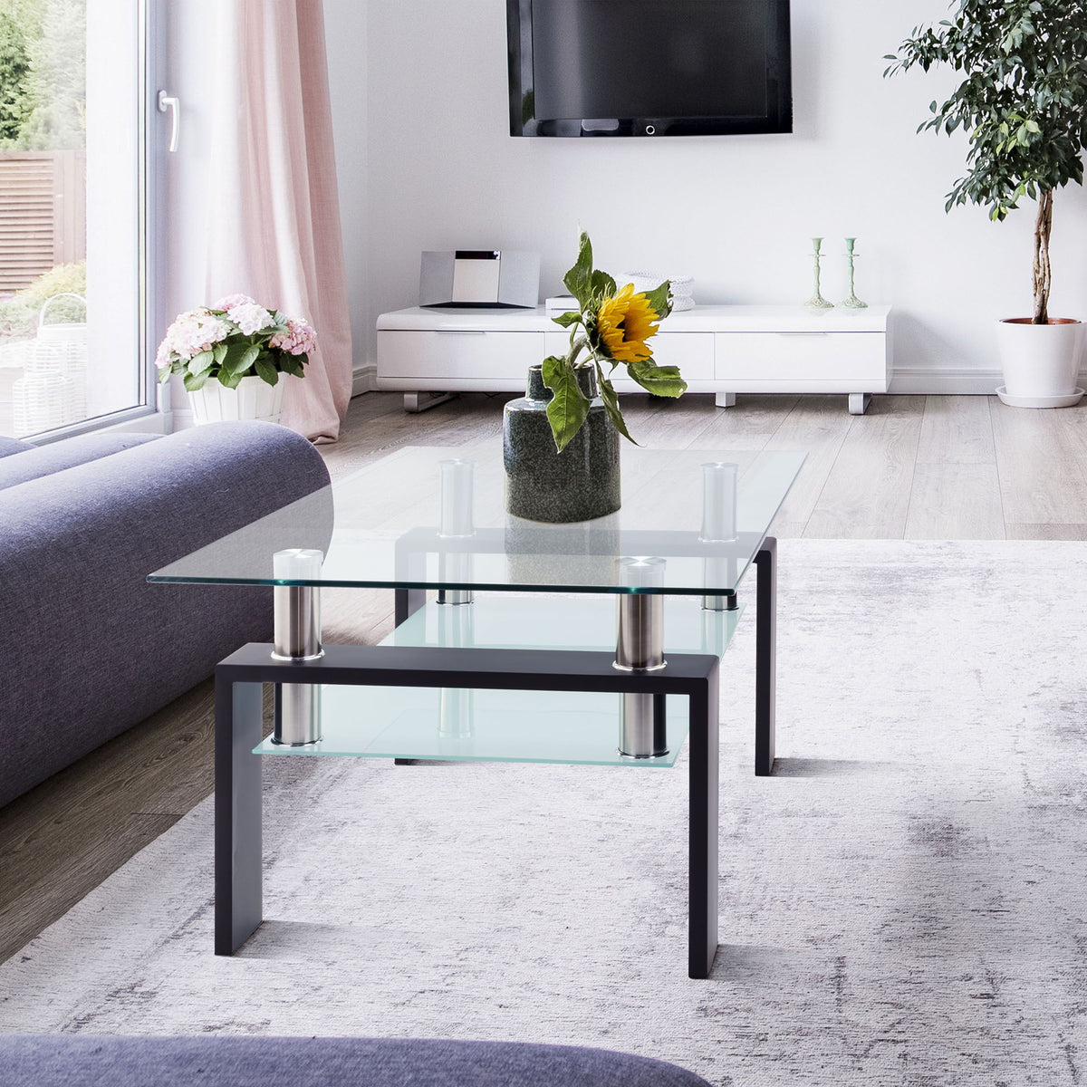 Modern Rectangular Coffee Table With Tempered Glass Top, photo 7 of 8