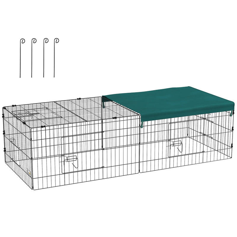 73" Small Animal Playpen, Pet Playpen Yard Fence for Rabbits, Chicken, Chinchillas with Roof for Indoor & Outdoor, Green