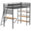 William - Twin Loft Bed 3 Shelf With Built In Desk - Matte Black by HouseOfZazla