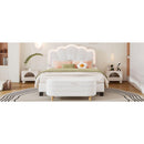 2-Pieces Bedroom Sets Full Size Flower-Shaped Upholstered LED Platform Bed with Storage Ottoman-Sherpa Fabric, White