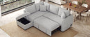 82.6" L-shaped Sectional Pull Out Sofa Bed Sleeper Sofa with Two USB Ports, Two Power Sockets and a Movable Storage Ottoman, Gray