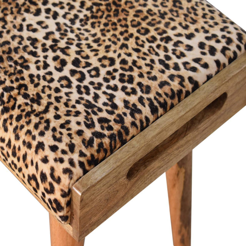 Walker Edison - Artisan Furniture Solid Wood Leopard Velvet Tray Style Footstool