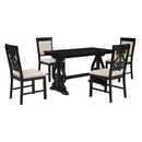 5-Piece Retro Dining Set, Rectangular Wooden Dining Table and 4 Upholstered Chairs for Dining Room and Kitchen (Black)