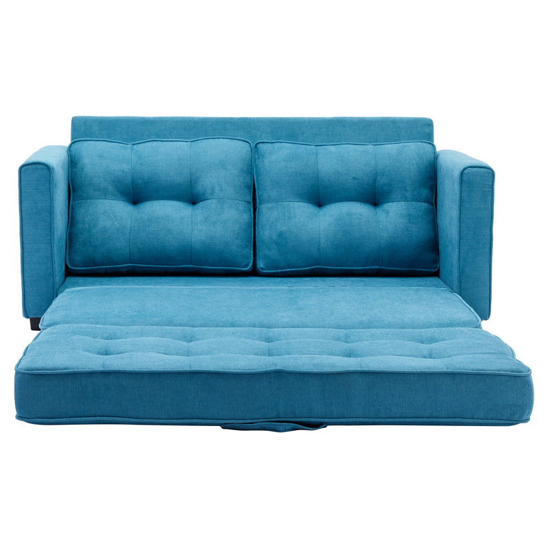 59.4" Loveseat Sofa with Pull-Out Bed Modern Upholstered Couch with Side Pocket for Living Room Office, Blue