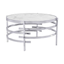 32.48" Chrome Round Coffee Table With Sintered Stone Top&Sturdy Metal Frame, Modern Coffee Table for Living Room, Silver