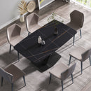 63" Artificial Stone Black Curved Black Metal Leg Dining Table - Black by HouseOfZazla