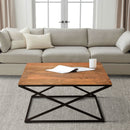 35 Inch Wooden Rectangle Coffee Table with X Shape Metal Frame, Brown and Black