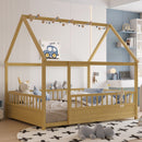 Full Size Wooden Bed with House Roof Frame