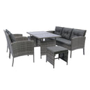 6 Piece Patio Wicker Sectional Set Patio Backyard Conversation Set Grey Wicker + Dark Grey Cushion