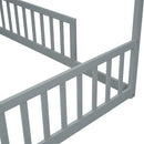 Double Twin House-Style Floor Bed with Fence, Guardrails, without door, Grey(Old Sku:W504P143316)