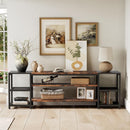 TV Stand For TVs, Extra Long With 3 Tier Ventilated Shelves - Rustic Brown