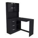 L-Shaped Computer Desk With Glass Cabinets, Built In LED Lights, USB Charging Ports
