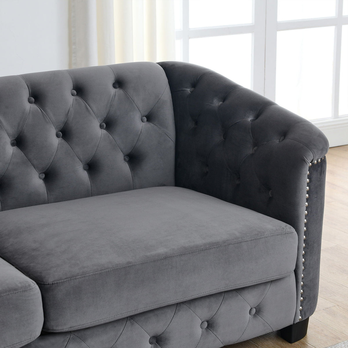 Modern Chesterfield Sofa With Tufted Backrest For Living Room, photo 31 of 36