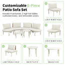 6 Piece Patio Set, Half Moon Outdoor Sectional Sofa With 2 High Low Coffee Tables, 4 Pillows & Cushions by HouseOfZazla