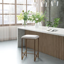 Backless Upholstered Counter Stool With Padded Seat - Ivory / Bronze by HouseOfZazla