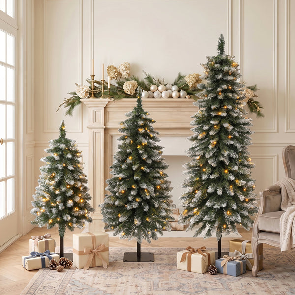 3-Pack Pre-Lit Snow Flocked Pencil Christmas Tree Set, photo 2 of 10