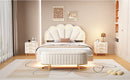 2-Pieces Bedroom Sets Full Size Upholstered LED Platform Bed with Storage Ottoman-Velvet, Beige