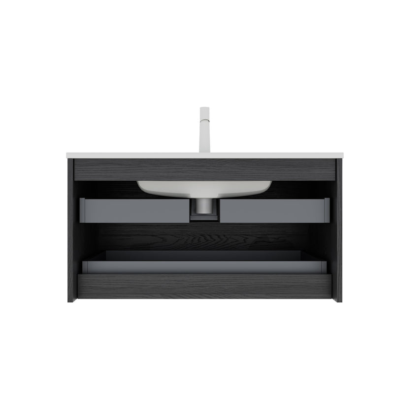BRON 36" Bathroom Vanity with Sink, Modern Wall-Mounted Floating Cabinet, photo 4 of 5