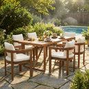 7 Pieces Acacia Wood Outdoor Dining Set with Cream Cushions by HouseOfZazla