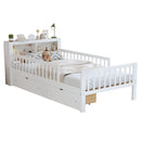 Bed With Headboard Storage Rack, 2 Under Bed Drawers, 3 Side Guardrails For Safety by HouseOfZazla