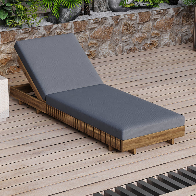 Lounge chaise Set, Acacia solid wood with  LOUNGE CUSHION (Dark Grey) - Matching Cream Version Available