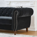 Chesterfield Upholstery Fabric Sofa With Roll Armrest & Nailhead, Mid Century Modern 3 And 3 Seater Couch by HouseOfZazla