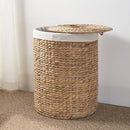 Round Tall Water Hyacinth Woven Wicker Laundry Hamper With Lid - For Clothes, Toys And Book Storage With Removable Liner - 15" X 15" X 20" - Natural Brown by HouseOfZazla