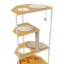Corner Cat Tower, Cat Tree With Scratching Post, Cat Condo With Feeding Station And Climbing Platforms, Pet Furniture For Indoor Cats - White / Light Oak by HouseOfZazla
