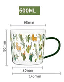 Cactus glass tea milk cups with llama pattern kitchen glassware by Decorbites