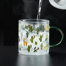 Cactus glass tea milk cups with llama pattern kitchen glassware by Decorbites