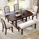 6 Piece Extendable Dining Table Set, Wood Table With Removable Leaf, 4 Upholstered Chairs And Bench - Cherry by HouseOfZazla
