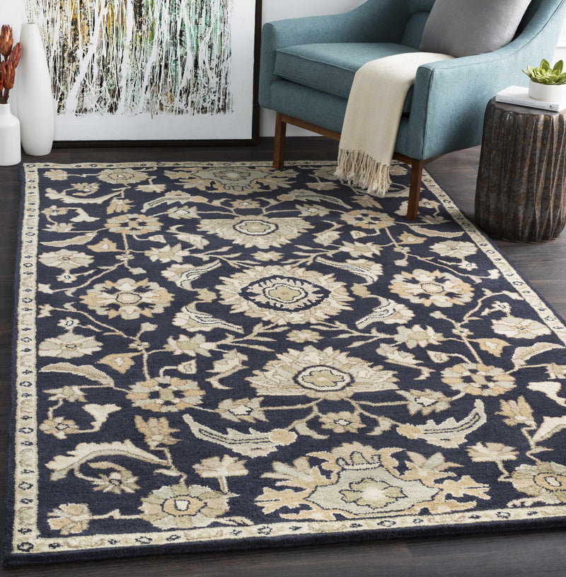 Copen Black Floral Wool Rug