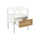 15.75" Rattan End table with drawer, Modern nightstand, metal legs,side table for living room, bedroom,white(1 pc)