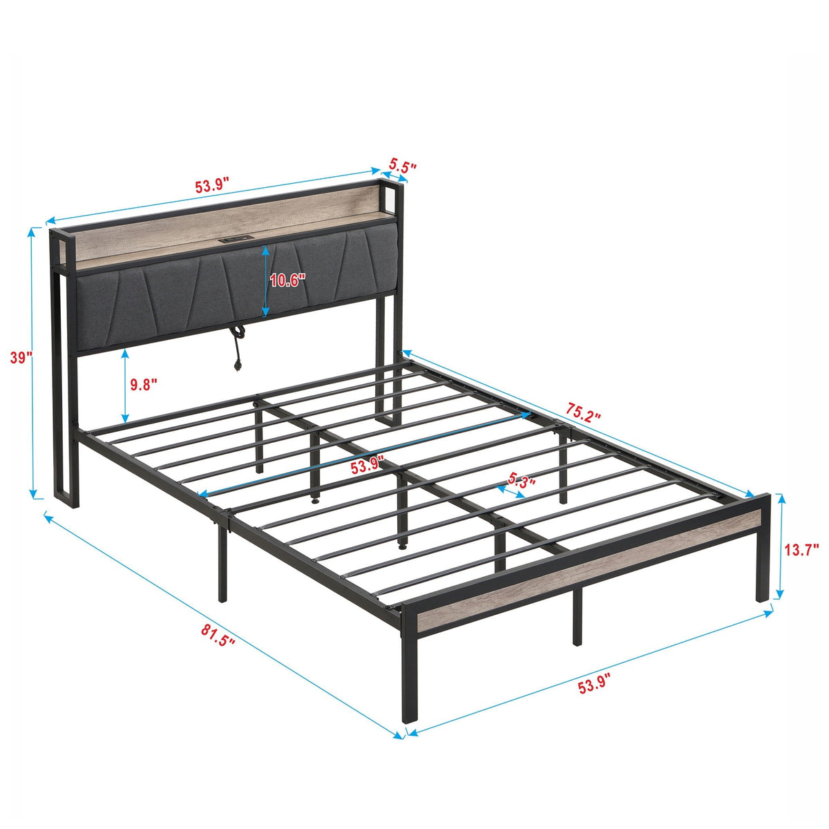Modern Bed Frame With LED Lights, Upholstered Headboard, USB Charging, photo 15 of 16