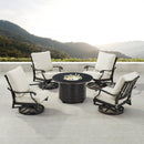 Black Aluminum Fire Table Set with Four Club Chairs