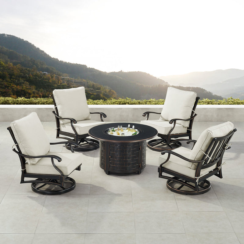 Black Aluminum Fire Table Set with Four Club Chairs