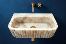 Handcrafted Fluted Calacatta Gold Marble Vessel Bathroom Sink