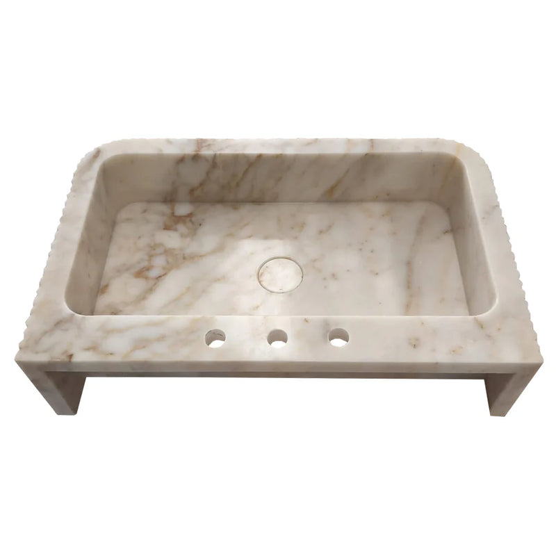 Calacatta Gold Marble Wall-mount Bathroom Vanity Sink Fluted (W)18" (L)30" (H)8"