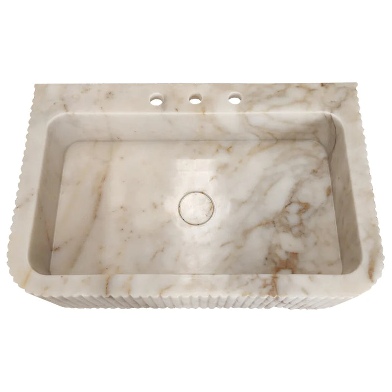 Calacatta Gold Marble Wall-mount Bathroom Vanity Sink Fluted (W)18" (L)30" (H)8"