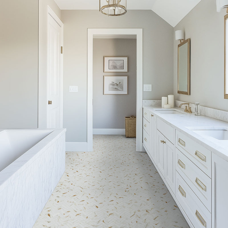 MSI Calacatta Gold Matte 1x3 Herringbone, installed in a room