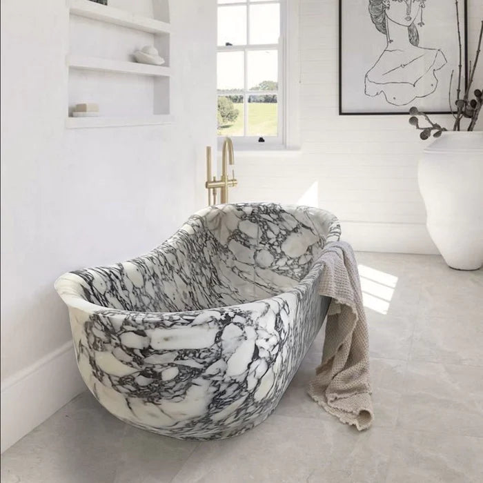 Calacatta Viola Bathtub Hand-carved from Solid Marble Block (W)34" (L)70" (H)26"