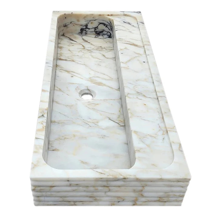 Calacatta Viola Gold Marble Wall-mount Bathroom Sink Horizontal Fluted (W)16" (L)36" (H)5"