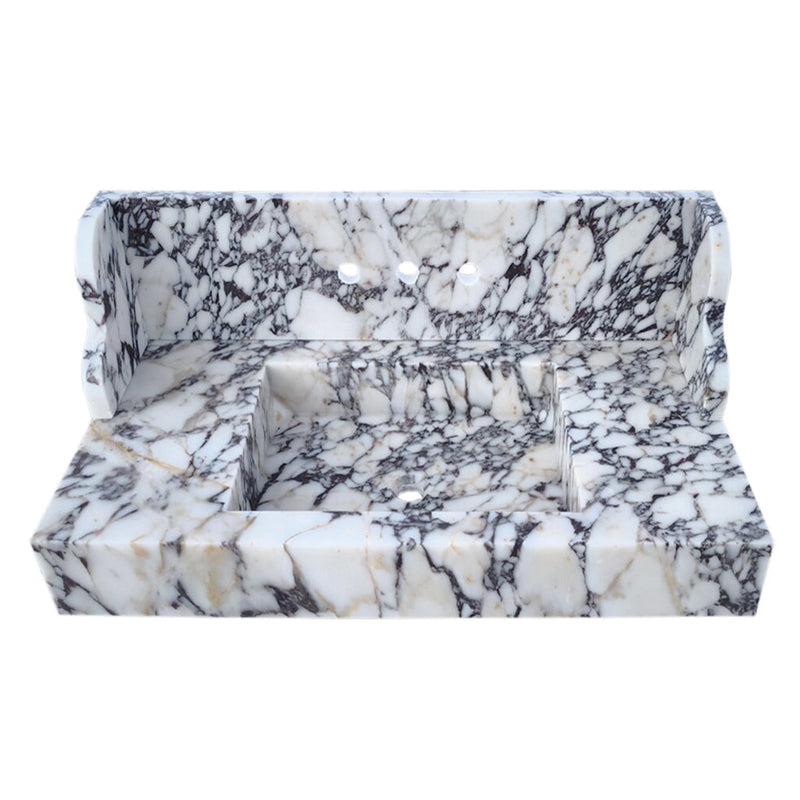 Calacatta Viola Marble Wall-mount Bathroom Sink with 10" Backsplash (W)20" (L)40" (H)6" front view