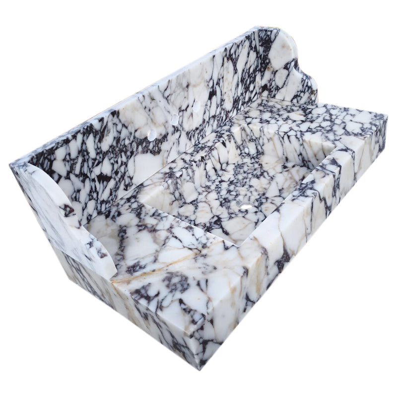 Calacatta Viola Marble Wall-mount Bathroom Sink with 10" Backsplash (W)20" (L)40" (H)6" angle view