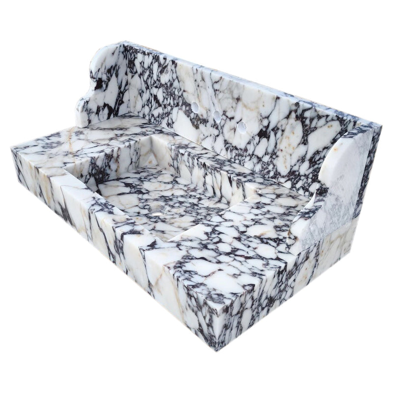 Calacatta Viola Marble Wall-mount Bathroom Sink with 10" Backsplash (W)20" (L)40" (H)6" angle view