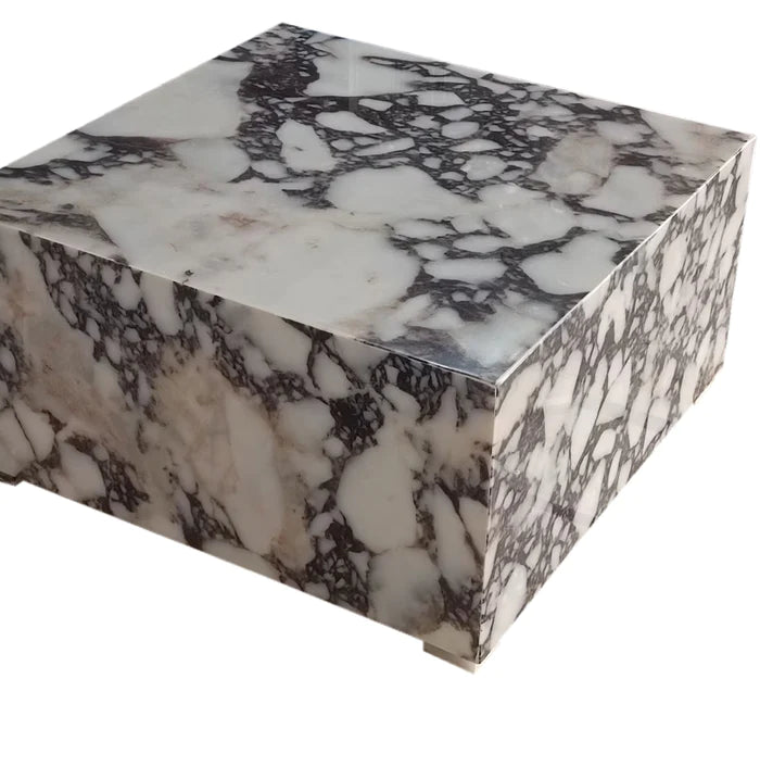 Calacatta Viola Marble Rectangular Prism Block Design Coffee Table (W)24" (L)24" (H)12"