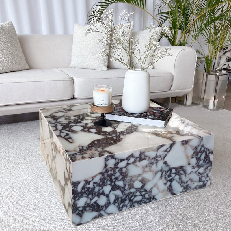 Calacatta Viola Marble Rectangular Prism Block Design Coffee Table (W)24" (L)24" (H)12"